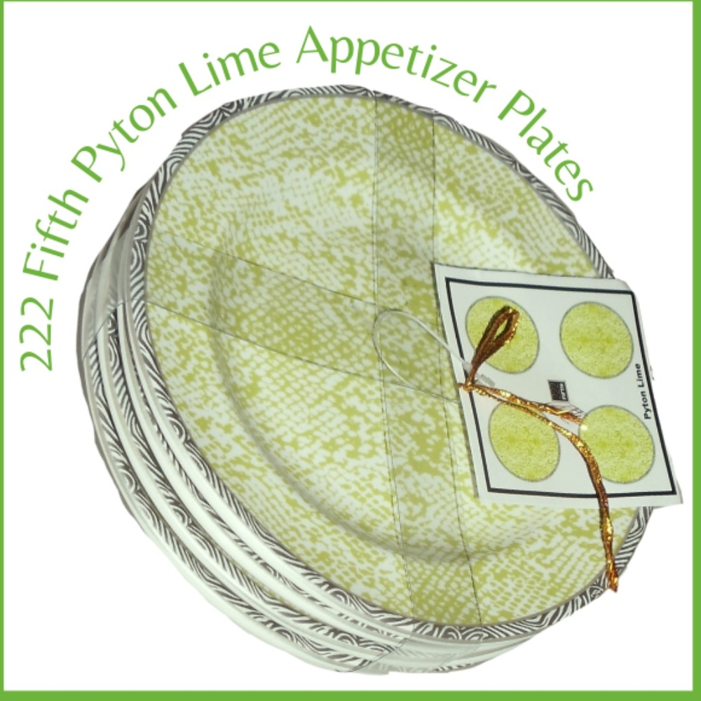 222 Fifth Pyton Lime Fine China Set of Four Appetizer Plates - New With Tags